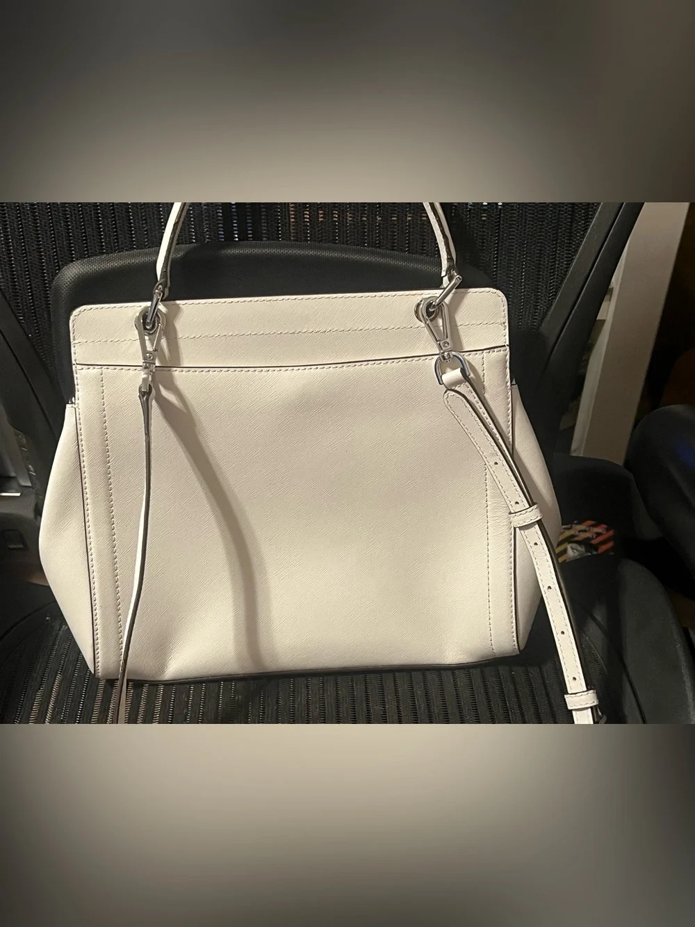 Michael Kors Talia MK Satchel Flap Bag White Saffiano Leather